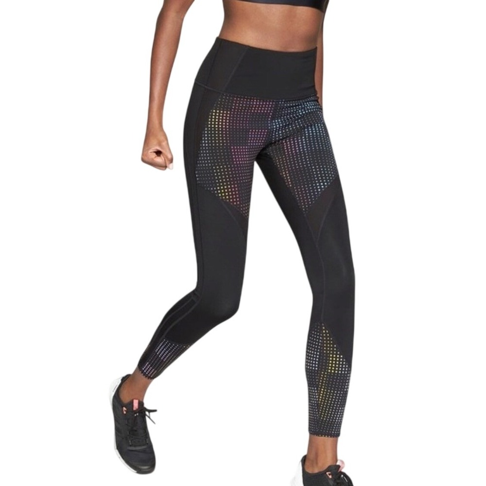 Athleta Ultimate Stash Pocket Tight Rainbow Reflective Pixel Leggings SMALL